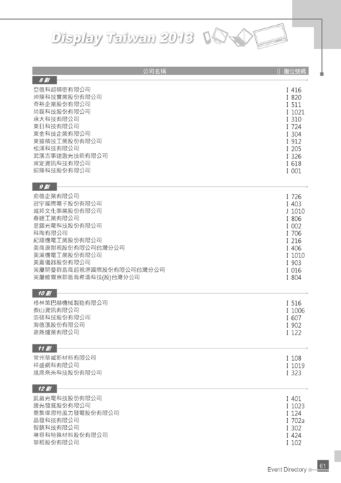 http://www.gogofinder.com.tw/books/pida/2/ 2013 Display Taiwan台灣平面顯示器展-參展名錄