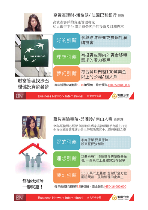 高資產理財-潘怡娟 / 職災產險壽險-邱湘玲 高資產理財-潘怡娟 / 職災產險壽險-邱湘玲