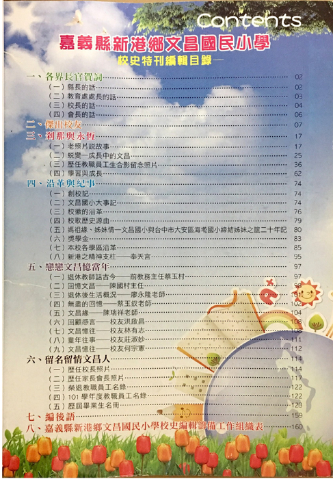 文昌五十周年紀念目錄頁