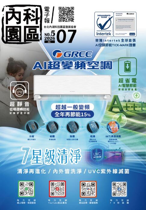 內科園區2026.07.29電子報:格力AI超變頻空調 全球銷售第一 領導品牌