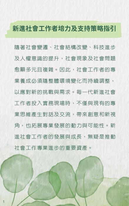 新進社會工作者 培力及支持策略指引 新進社會工作者 培力及支持策略指引